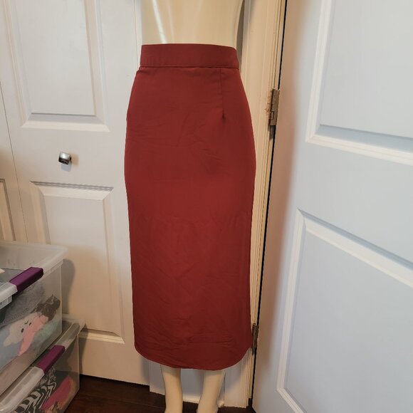 Rangoli Burgundy Wine Red Tea/Calf Length Straight Skirt - Picture 13 of 13